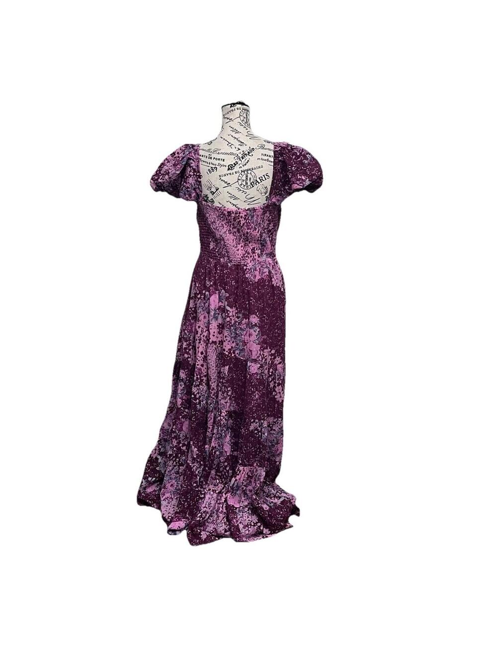 Free People Sundrenched Floral Maxi Dress XL Purple Pink Puff Sleeve Boho Hippie - Picture 5 of 10